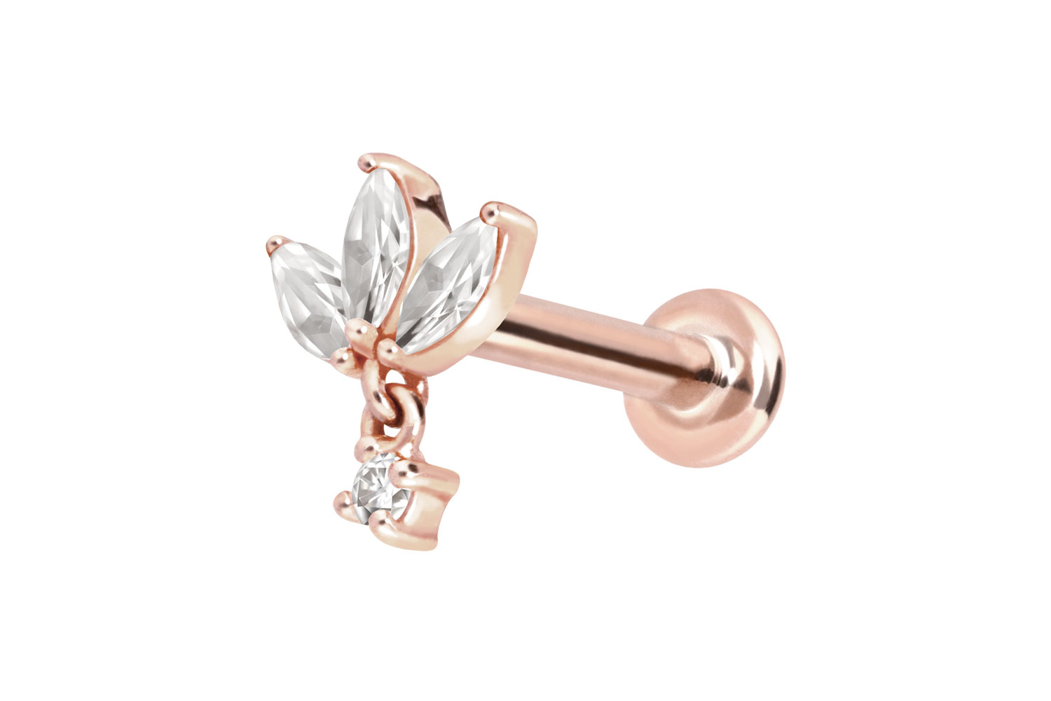 14 Karat Gold Labret Piercing mit Innengewinde MOISSANIT-LOTUSBLÜTE